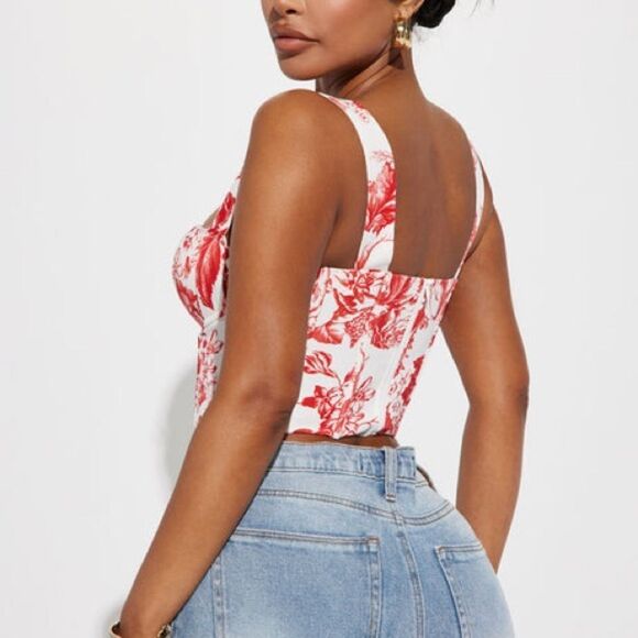NWT Fashion Nova Telling Secrets Floral Corset Top White/Red size XS - Picture 2 of 10